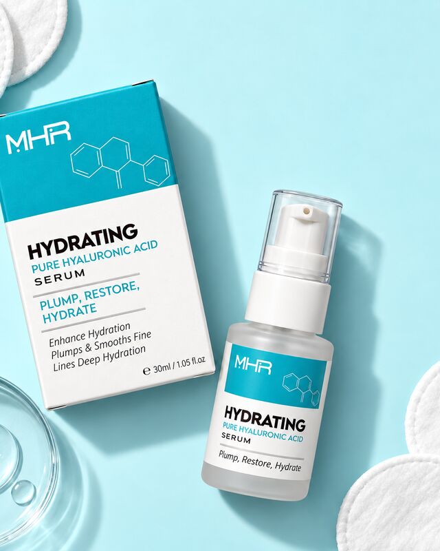 MHR Hydrating Hyaluronic Acid Serum flat lay